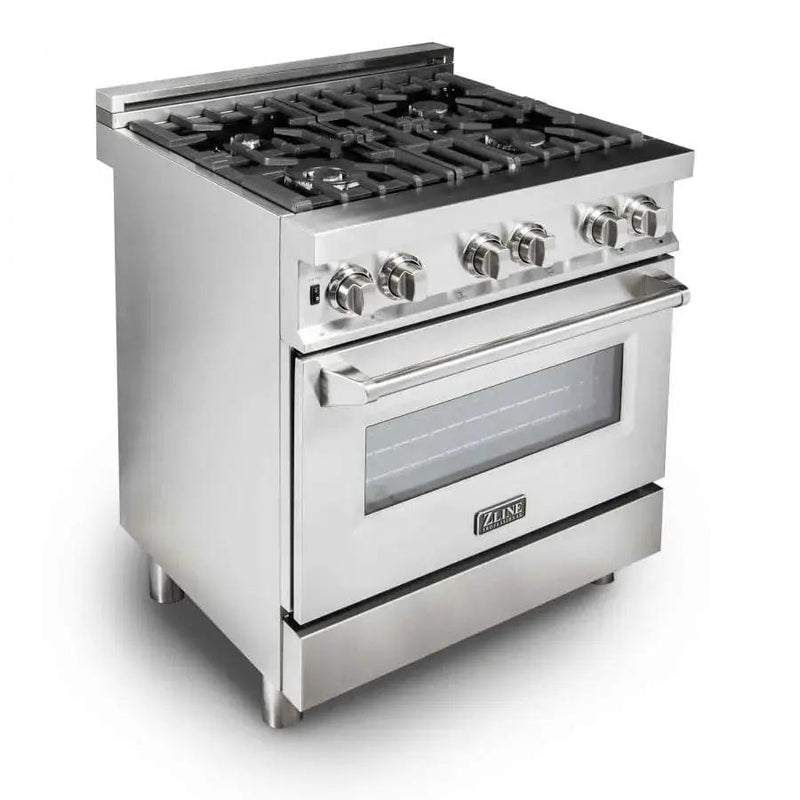 ZLINE 30" Stainless 4.0 cu.ft. 4 Gas Burner/Electric Oven Range RA30 by Farmhouse Kitchen and Bath
