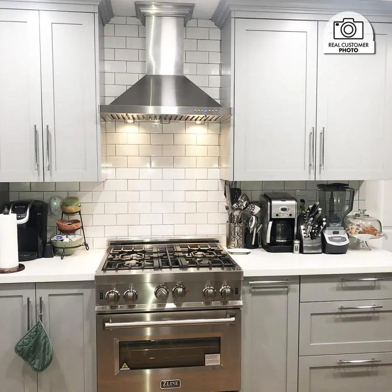 ZLINE 30" Stainless Steel Wall Range Hood, Crown Molding, KBCRN-30 by Farmhouse Kitchen and Bath