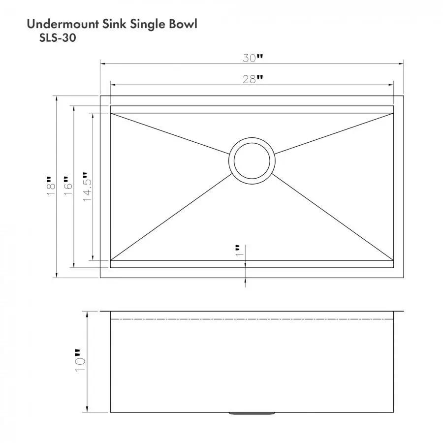 ZLINE 30" Undermount Single Bowl Ledge Sink Stainless Steel, SLS-30 by Farmhouse Kitchen and Bath
