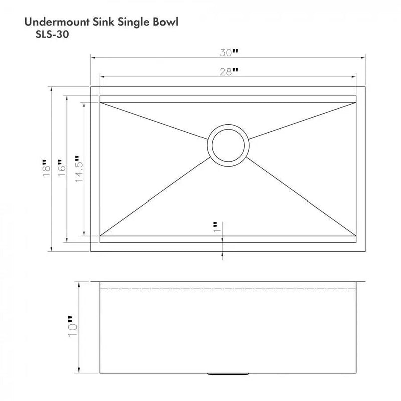 ZLINE 30" Undermount Single Bowl Ledge Sink Stainless Steel, SLS-30S by Farmhouse Kitchen and Bath