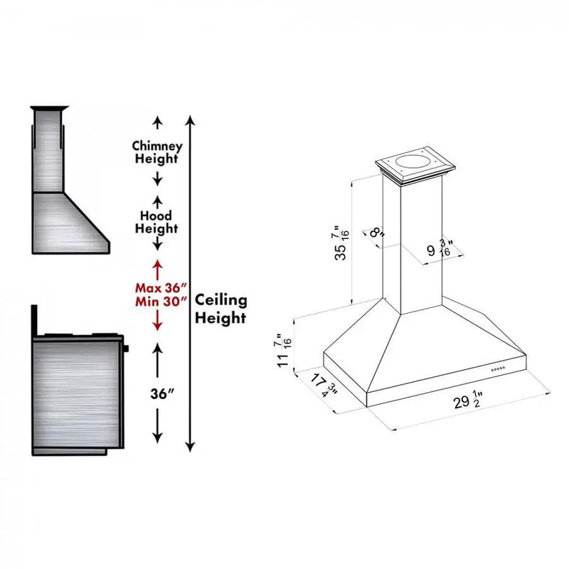 ZLINE 30" Wall Mount Range Hood in Snow Finished Stainless, 8KL3S-30 by Farmhouse Kitchen and Bath