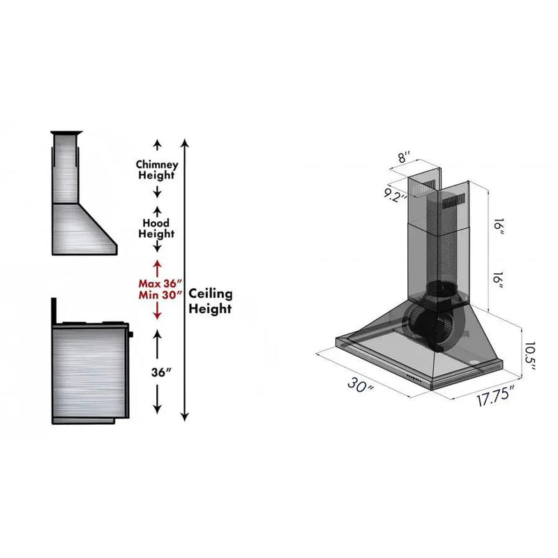 ZLINE 30" Wall Range Hood in Black Stainless Steel, BSKBN-30 by Farmhouse Kitchen and Bath