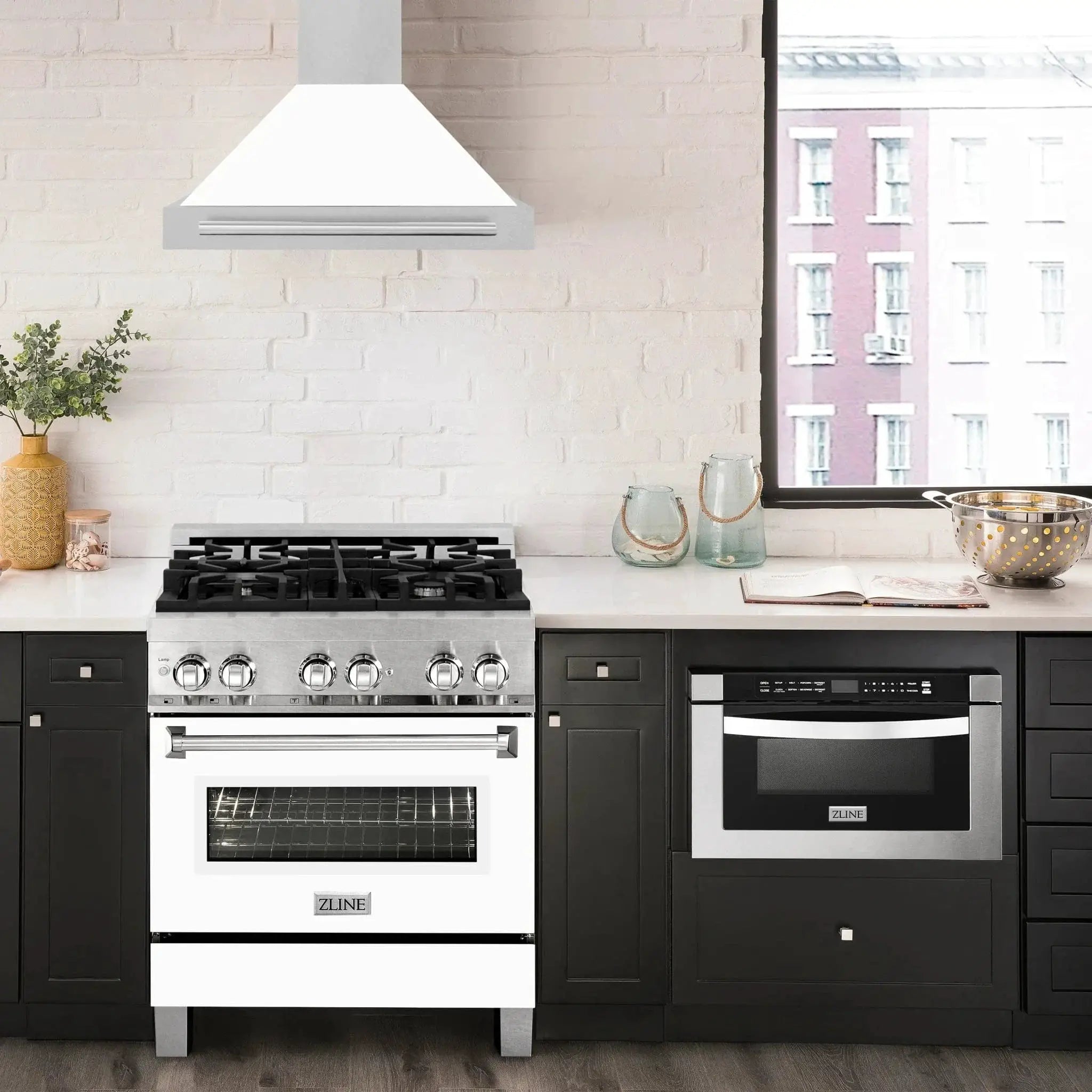 ZLINE 30" White Matte Range Hood, Stainless Steel Handle KB4SNX-WM-30 by Farmhouse Kitchen and Bath