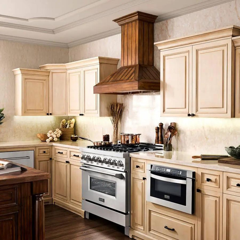 ZLINE 30" Wooden Wall Range Hood, Rustic Light, KPLL-30 by Farmhouse Kitchen and Bath
