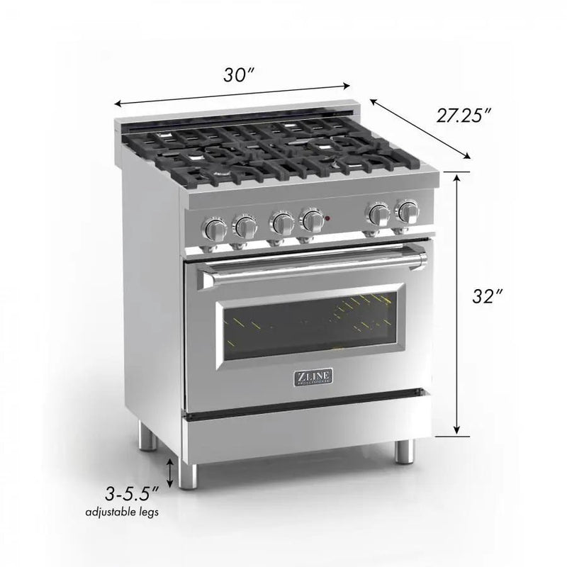 ZLINE 30"Dual Fuel Range, Snow Stainless, Blue Gloss Door, RAS-BG-30 by Farmhouse Kitchen and Bath