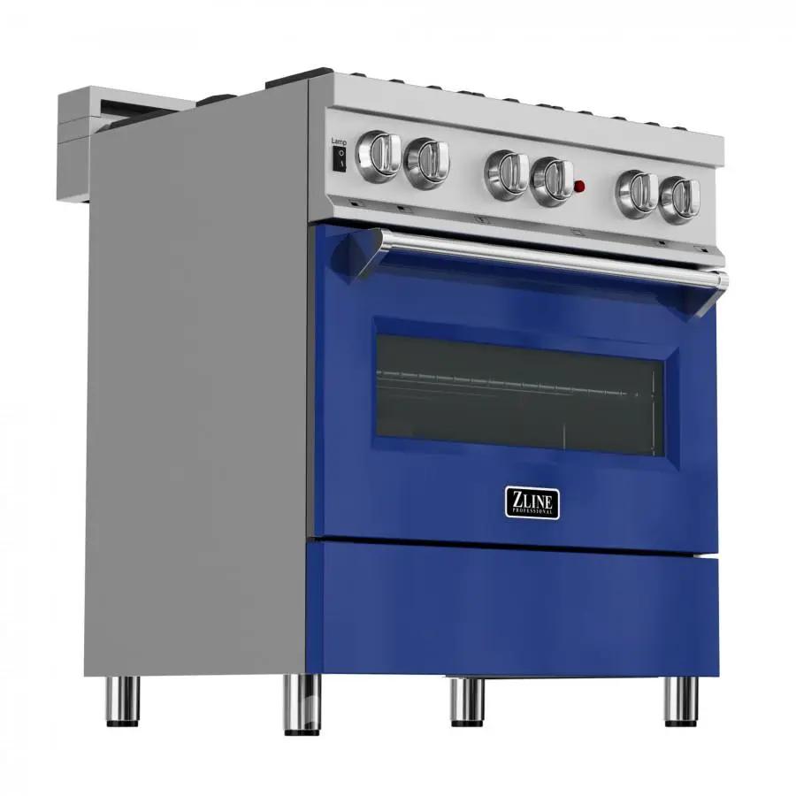 ZLINE 30"Dual Fuel Range, Snow Stainless, Blue Gloss Door, RAS-BG-30 by Farmhouse Kitchen and Bath
