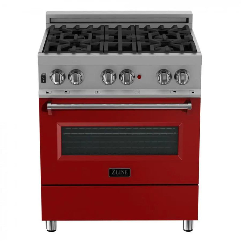 ZLINE 30"Professional Dual Fuel Range, Snow Stainless, Red Matte Door, RAS-RM-30 by Farmhouse Kitchen and Bath