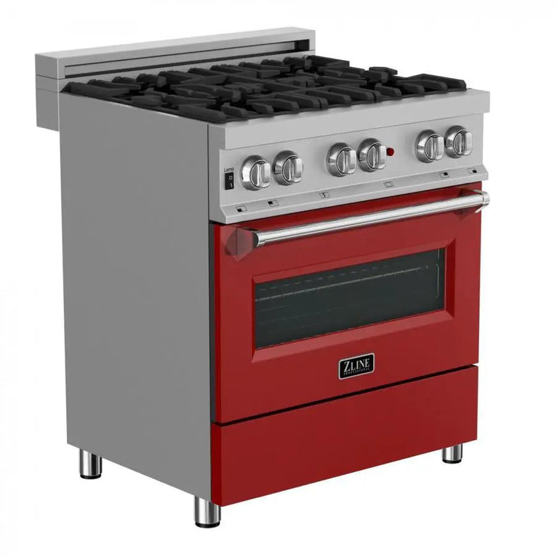 ZLINE 30"Professional Dual Fuel Range, Snow Stainless, Red Matte Door, RAS-RM-30 by Farmhouse Kitchen and Bath