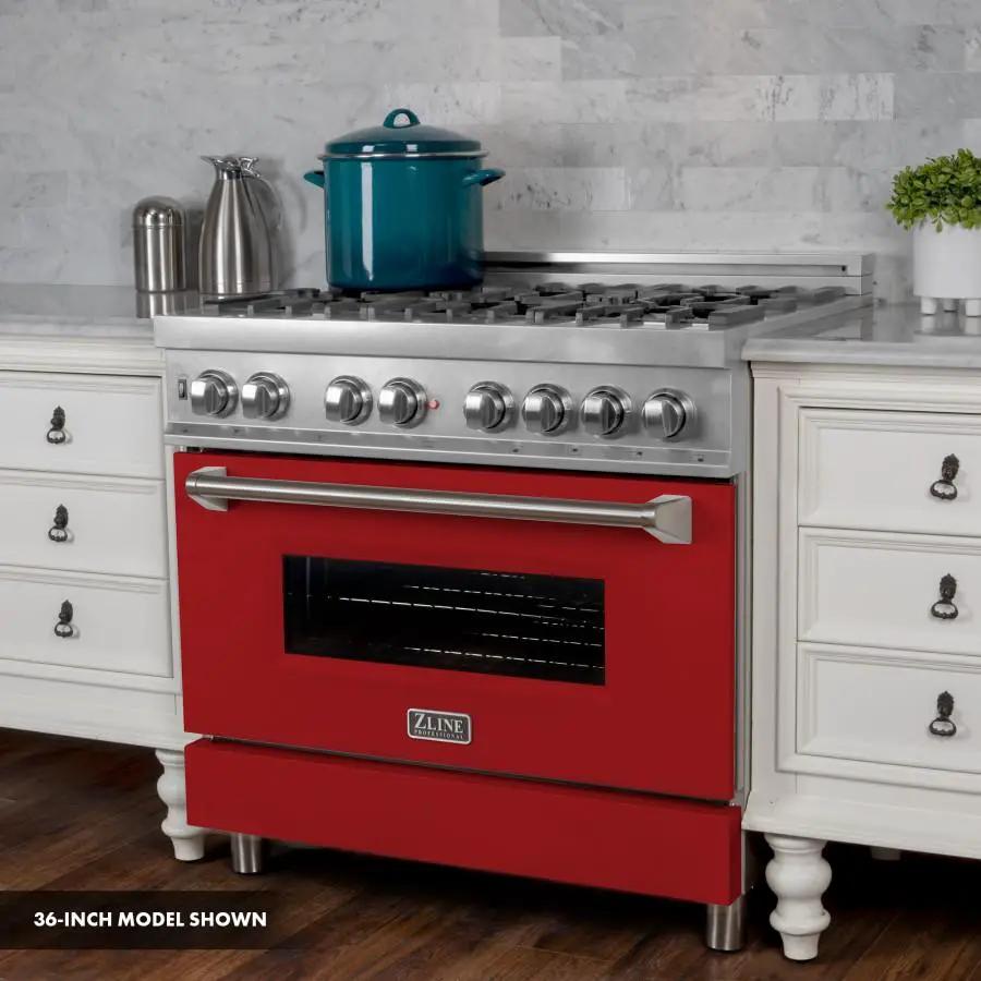 ZLINE 30"Professional Dual Fuel Range, Snow Stainless, Red Matte Door, RAS-RM-30 by Farmhouse Kitchen and Bath