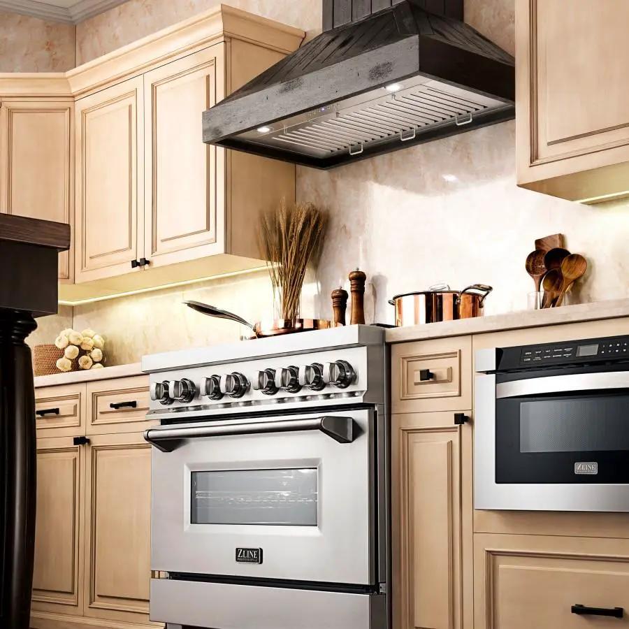 ZLINE 30"Wooden Wall Range Hood, Rustic Dark, KPDD-30 by Farmhouse Kitchen and Bath