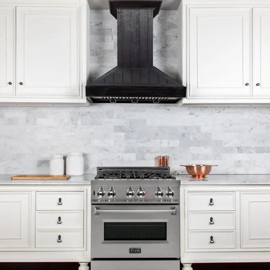 ZLINE 30"Wooden Wall Range Hood, Rustic Dark, KPDD-30 by Farmhouse Kitchen and Bath