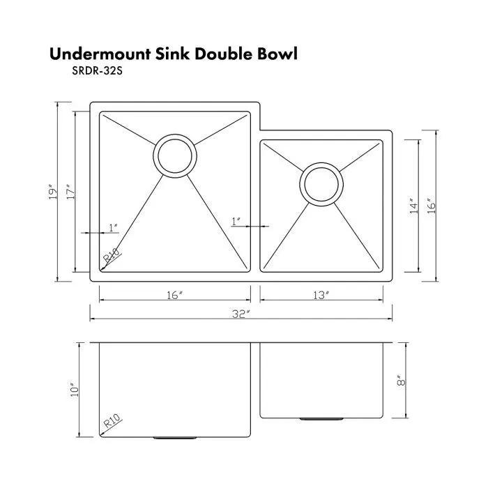 ZLINE 32" Undermount Double Bowl Sink, Dura Snow Stainless, SRDR-32S by Farmhouse Kitchen and Bath