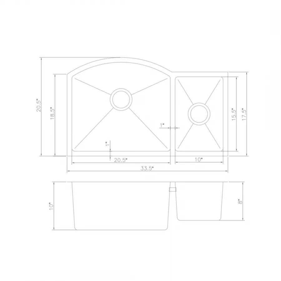 ZLINE 33" Undermount Double Bowl Sink in Stainless Steel, SC70D-33 by Farmhouse Kitchen and Bath