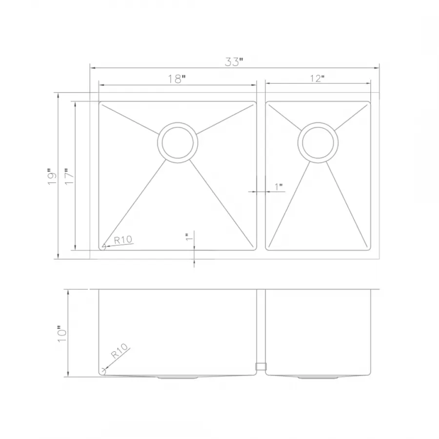 ZLINE 33" Undermount Double Bowl Sink in Stainless Steel, SR60D-33 by Farmhouse Kitchen and Bath
