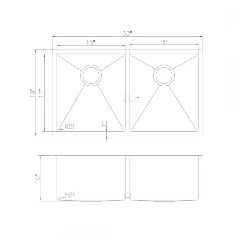 ZLINE 33" Undermount Double Bowl Sink, Stainless Steel, SR50D-33 by Farmhouse Kitchen and Bath