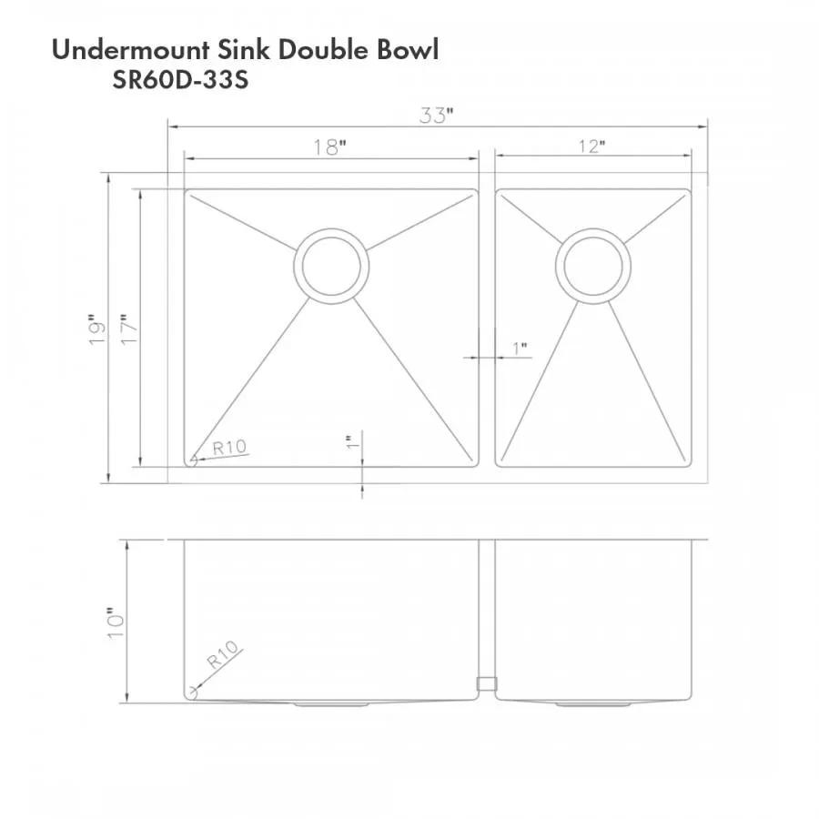 ZLINE 33" Undermount Double Bowl Sink Stainless Steel, SR60D-33S by Farmhouse Kitchen and Bath