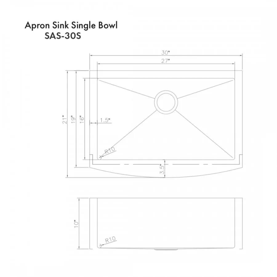 ZLINE 33" Undermount Single Bowl Apron Sink Stainless Steel, SAS-33S by Farmhouse Kitchen and Bath