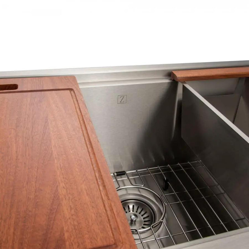 ZLINE 33" Undermount Single Bowl Ledge Sink, Stainless with Accessories, SLS-33 by Farmhouse Kitchen and Bath