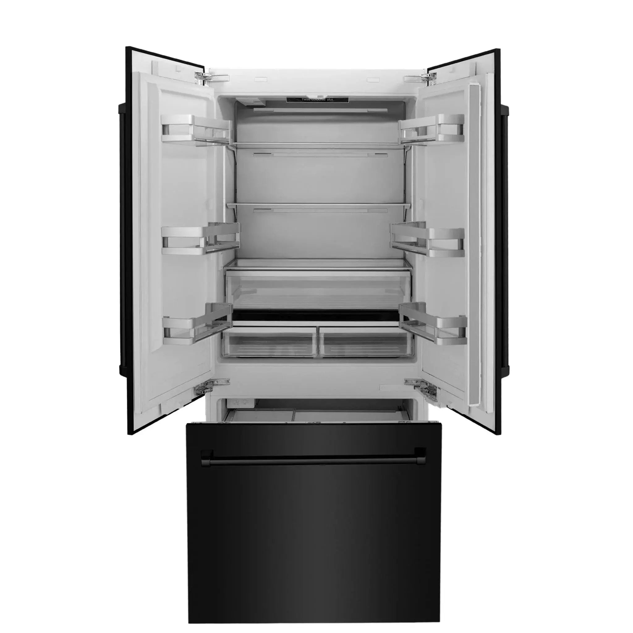 ZLINE 36" 19.6 cu. ft. 3-Door French Door Freezer Refrigerator with Internal Water and Ice Dispenser in Black Stainless Steel - RBIV-BS-36 by Farmhouse Kitchen and Bath