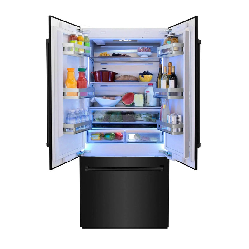ZLINE 36" 19.6 cu. ft. 3-Door French Door Freezer Refrigerator with Internal Water and Ice Dispenser in Black Stainless Steel - RBIV-BS-36 by Farmhouse Kitchen and Bath