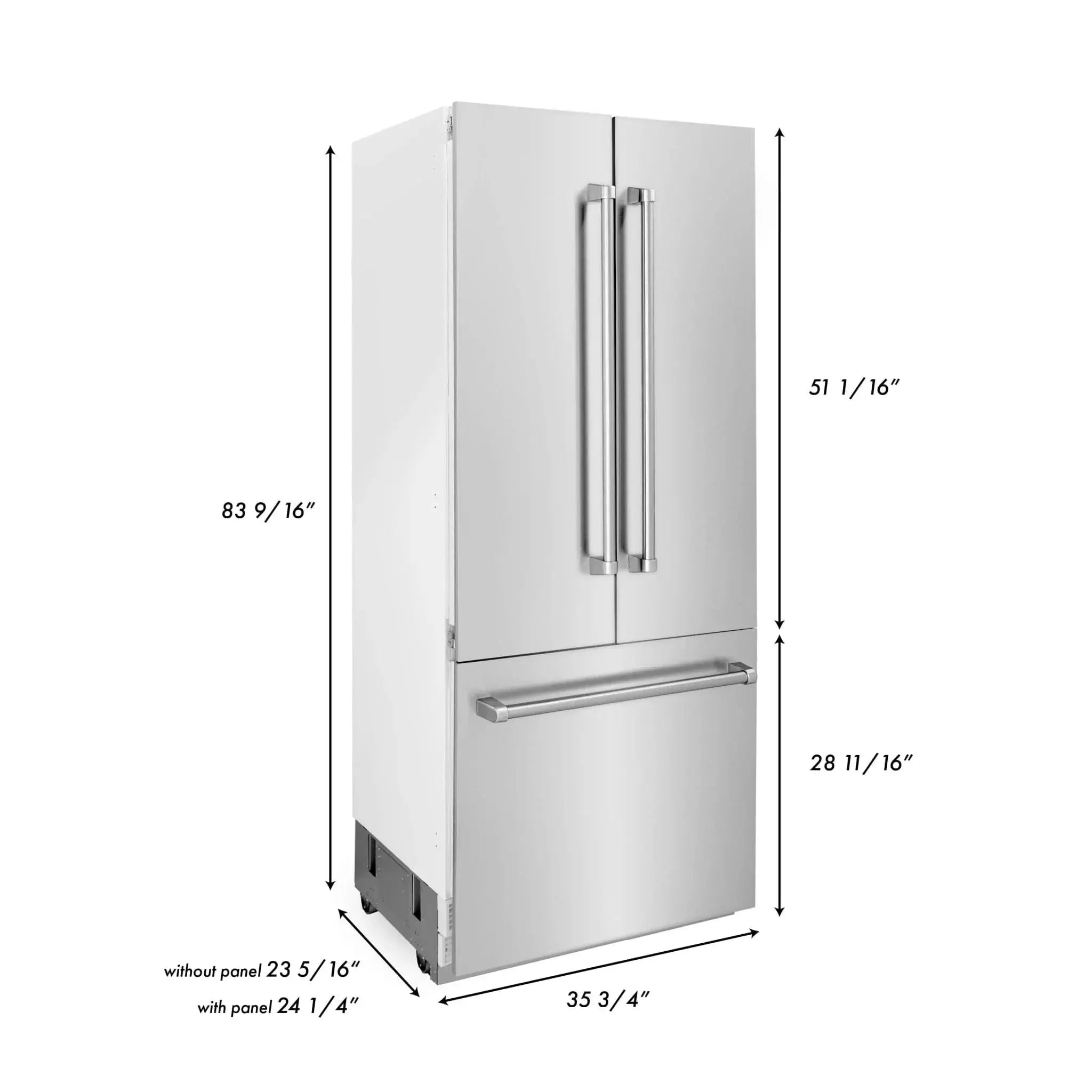 ZLINE 36" 19.6 cu. ft. Built-In 3-Door French Door Refrigerator with Internal Water and Ice Dispenser in Stainless Steel RBIV-304-36 by Farmhouse Kitchen and Bath