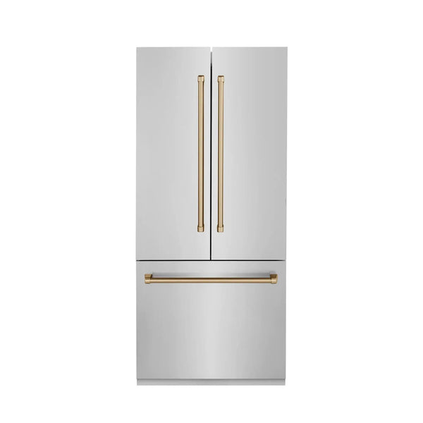 ZLINE 36" Autograph 19.6 cu. ft. 2-Door Bottom Freezer Fridge Water/Ice Dispenser Stainless Steel Champagne Bronze Accents RBIVZ-304-36-CB