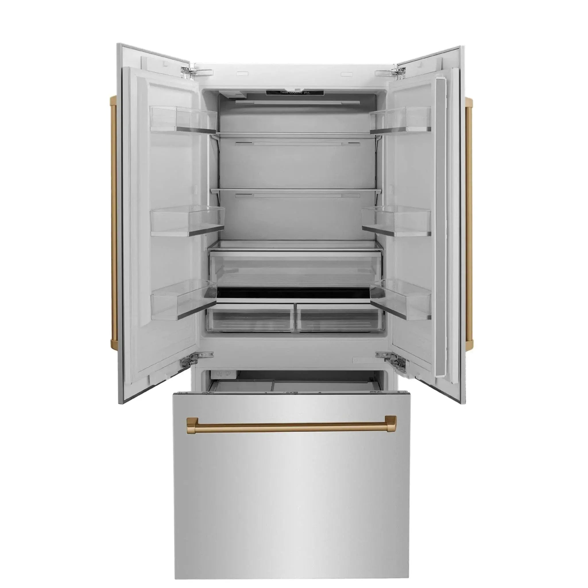 ZLINE 36" Autograph 19.6 cu. ft. 2-Door Bottom Freezer Fridge Water/Ice Dispenser Stainless Steel Champagne Bronze Accents RBIVZ-304-36-CB by Farmhouse Kitchen and Bath