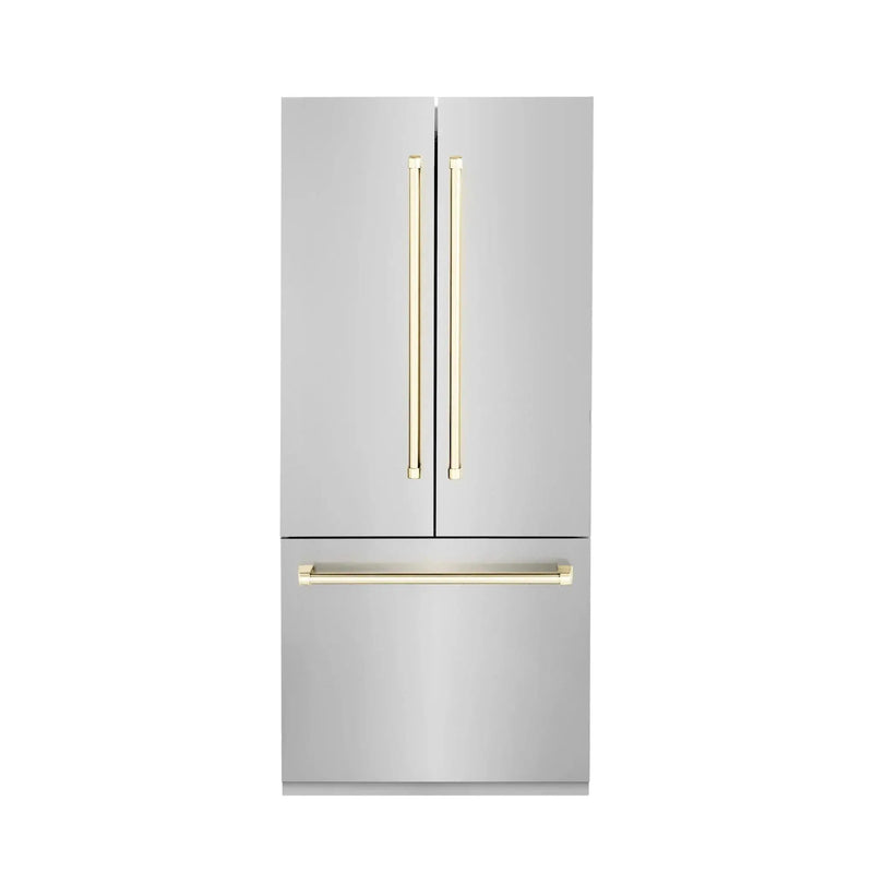 ZLINE 36” Autograph 19.6 cu. ft. 2-Door Bottom Freezer Fridge Water/Ice Dispenser Stainless Steel Gold Accents RBIVZ-304-36-G by Farmhouse Kitchen and Bath