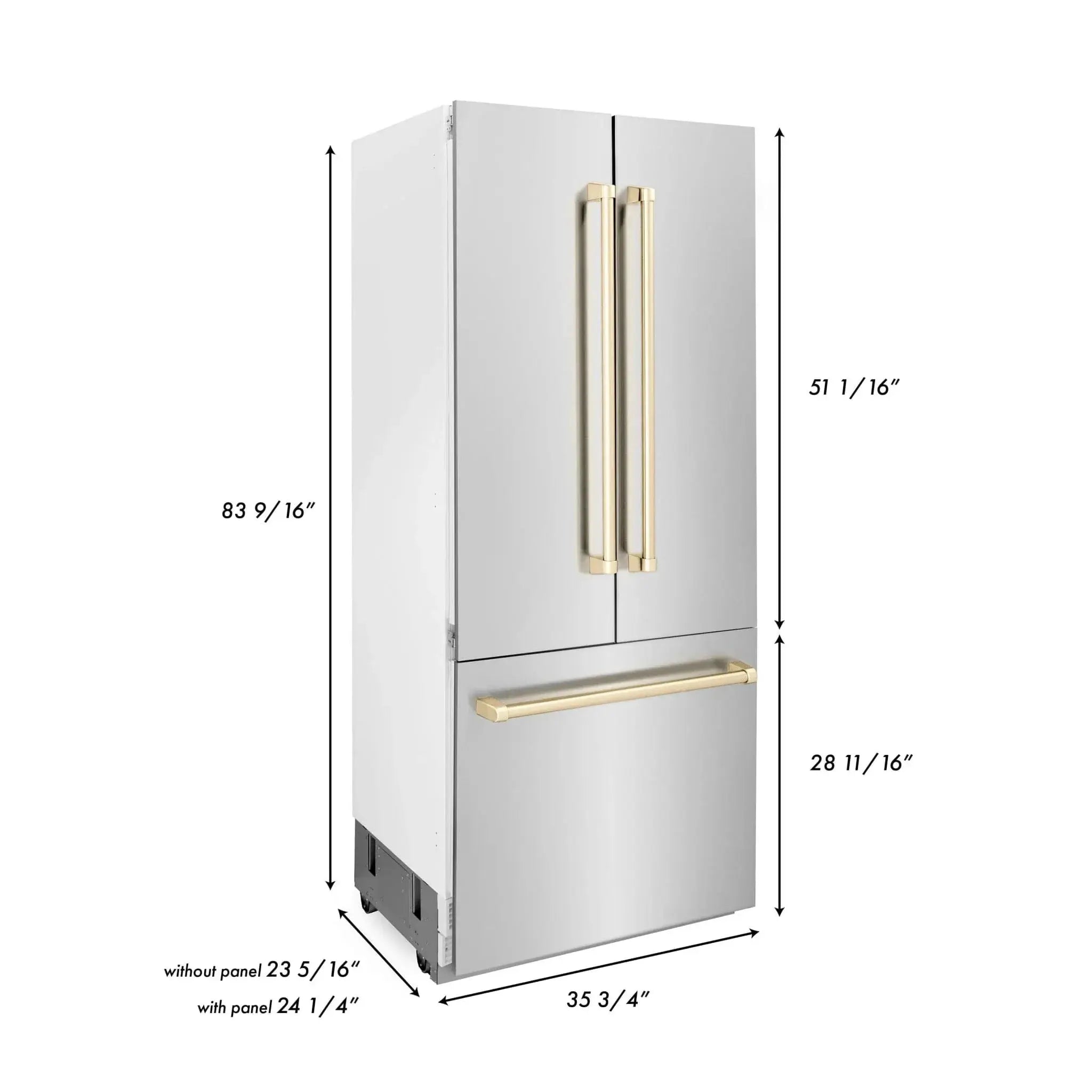 ZLINE 36” Autograph 19.6 cu. ft. 2-Door Bottom Freezer Fridge Water/Ice Dispenser Stainless Steel Gold Accents RBIVZ-304-36-G by Farmhouse Kitchen and Bath
