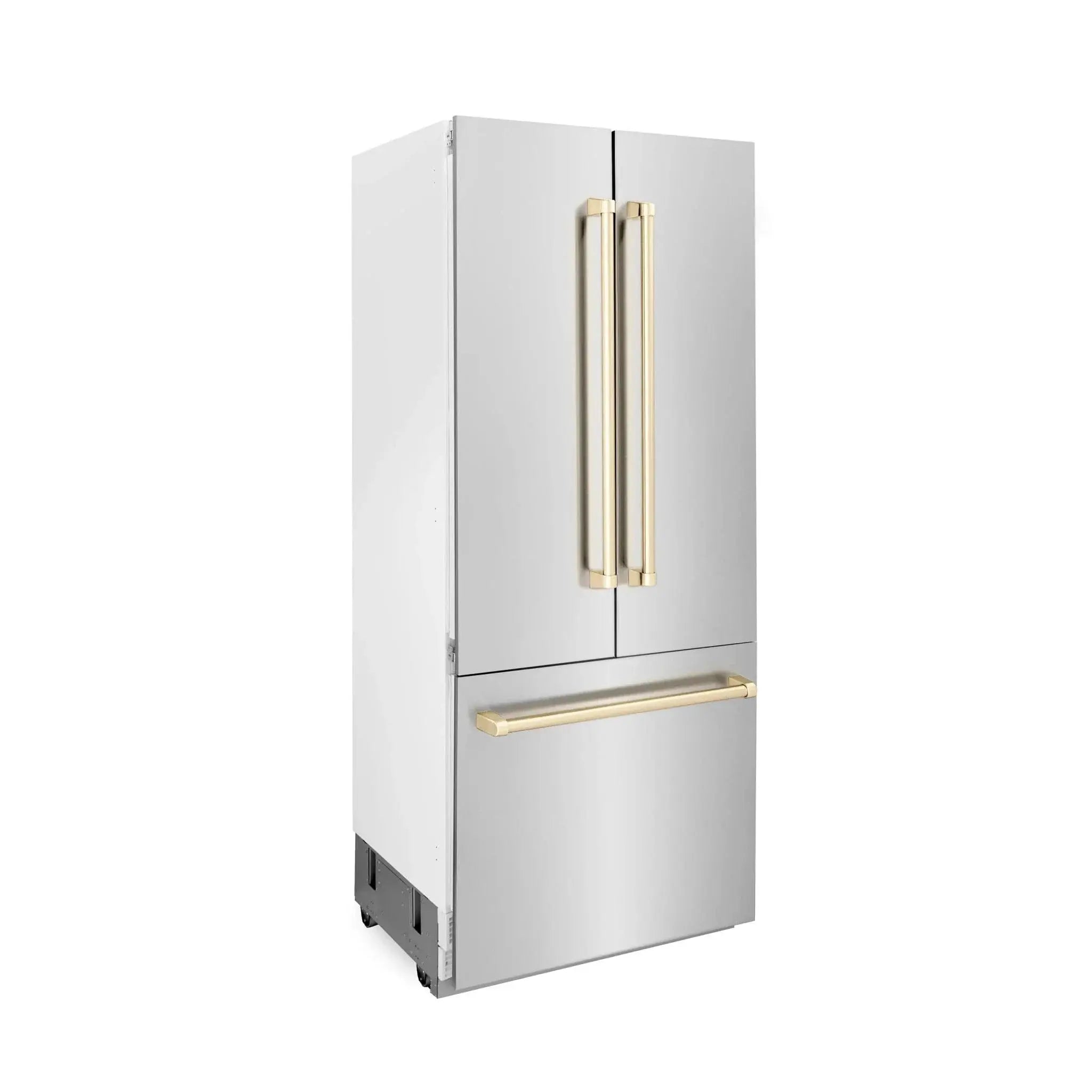 ZLINE 36” Autograph 19.6 cu. ft. 2-Door Bottom Freezer Fridge Water/Ice Dispenser Stainless Steel Gold Accents RBIVZ-304-36-G by Farmhouse Kitchen and Bath