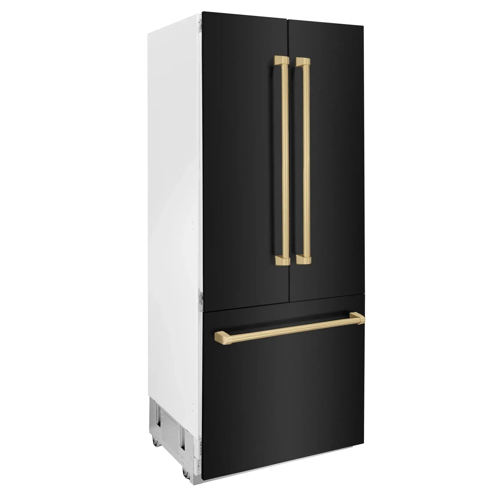 ZLINE 36" Autograph 19.6 cu. ft. 3-Door French Door Fridge Water/Ice Dispenser Black Stainless Steel Champagne Bronze Accents RBIVZ-BS-36-CB by Farmhouse Kitchen and Bath