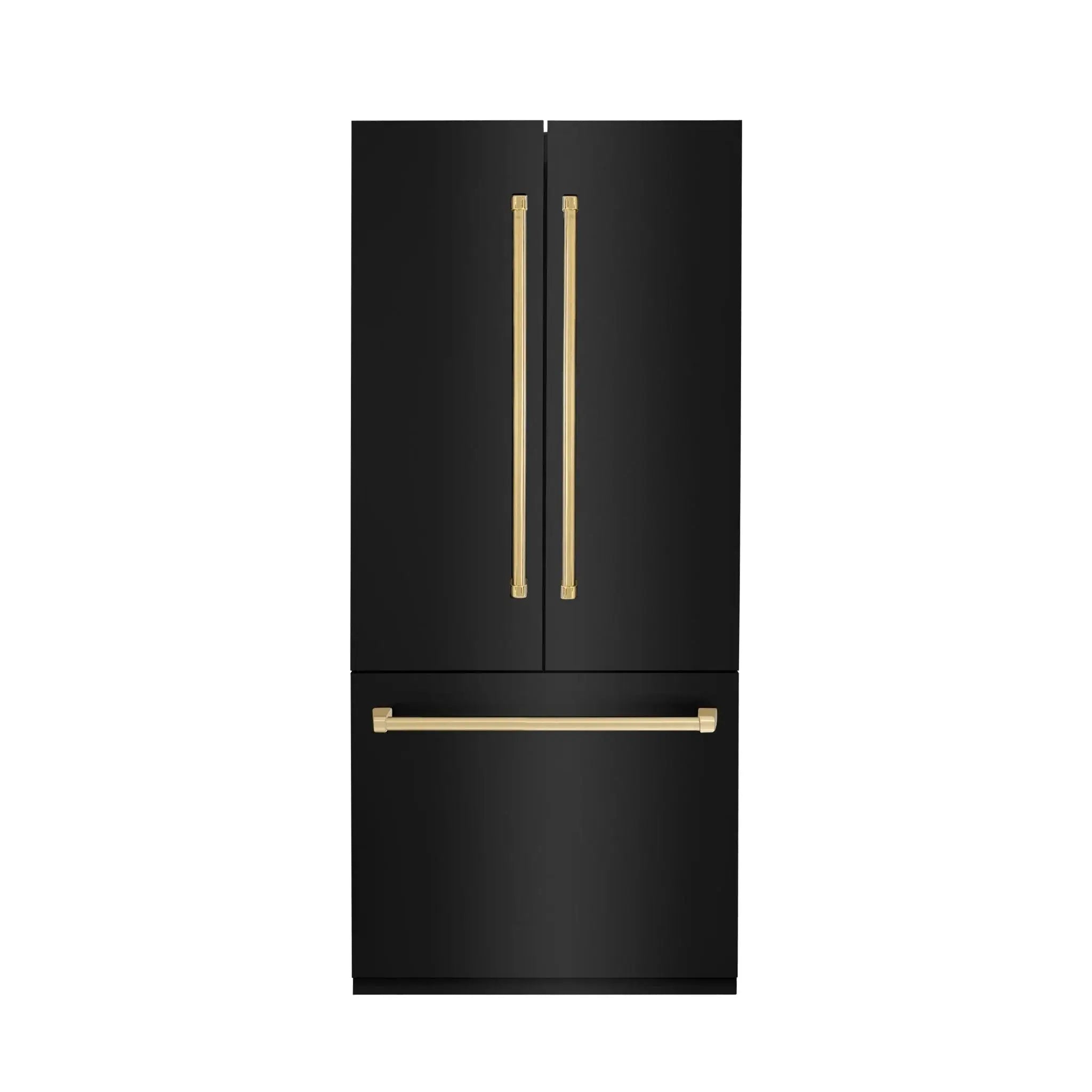 ZLINE 36" Autograph 19.6 cu. ft. 3-Door French Door Fridge Water/Ice Dispenser Black Stainless Steel Gold Accents RBIVZ-BS-36-G by Farmhouse Kitchen and Bath