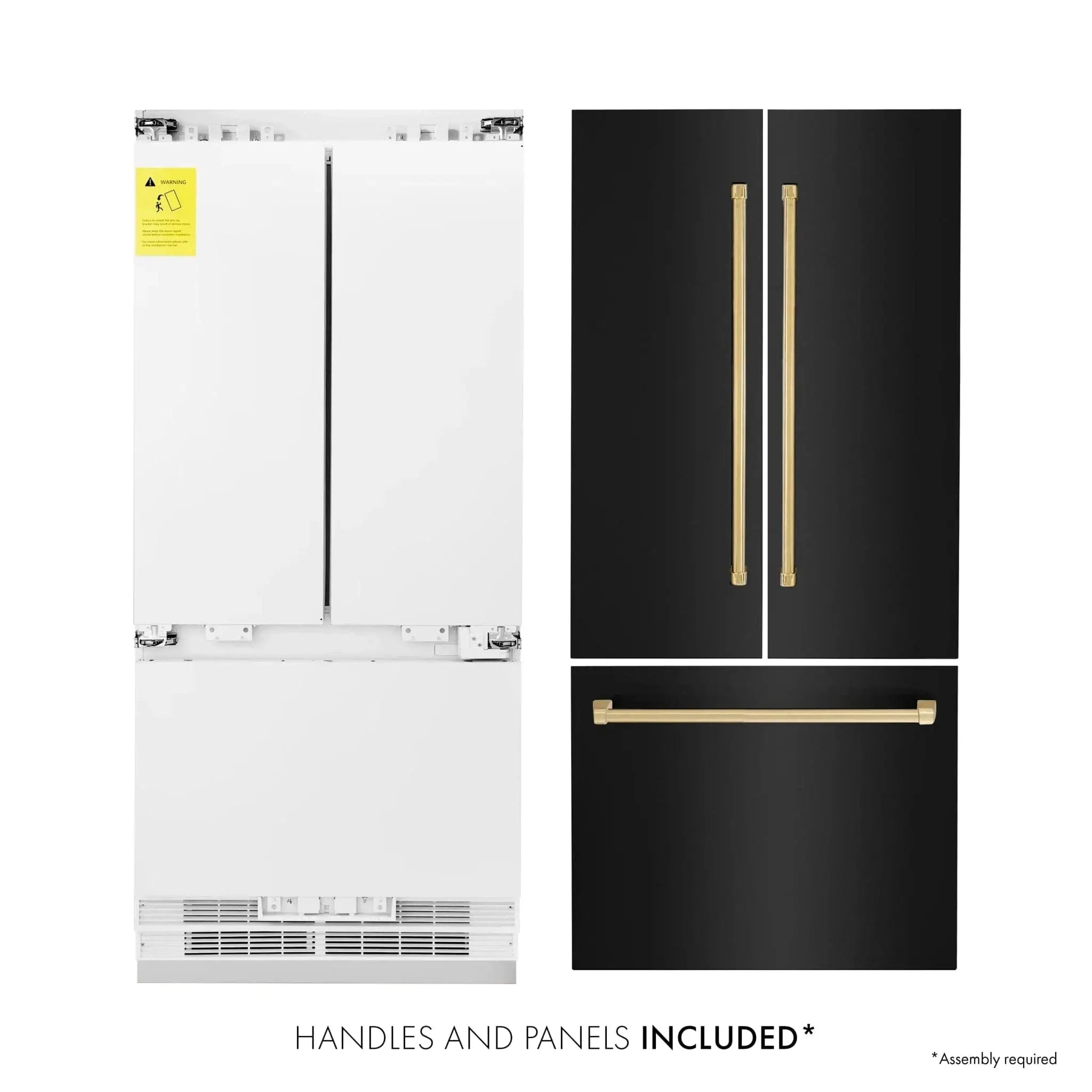 ZLINE 36" Autograph 19.6 cu. ft. 3-Door French Door Fridge Water/Ice Dispenser Black Stainless Steel Gold Accents RBIVZ-BS-36-G by Farmhouse Kitchen and Bath