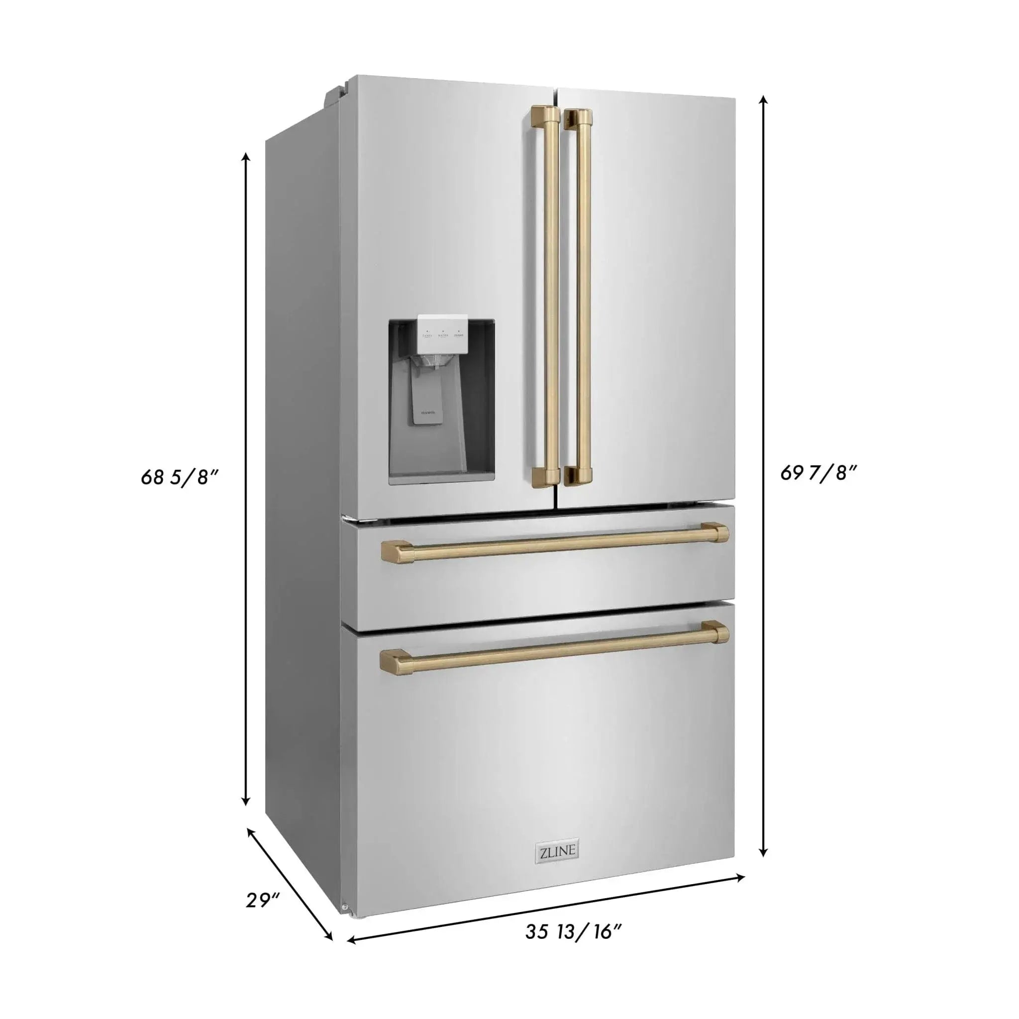 ZLINE 36" Autograph 21.6 cu. ft French Door Refrigerator with Ice Maker in Fingerprint Resistant Stainless Steel RFMZ-W-36-CB by Farmhouse Kitchen and Bath