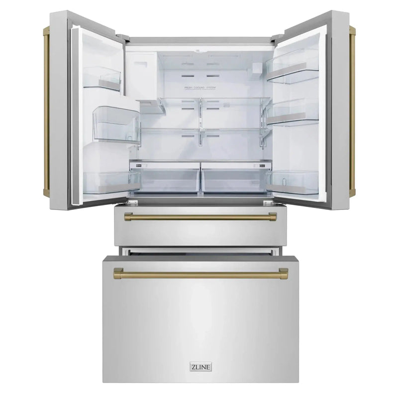 ZLINE 36" Autograph 21.6 cu. ft French Door Refrigerator with Ice Maker in Fingerprint Resistant Stainless Steel RFMZ-W-36-CB by Farmhouse Kitchen and Bath