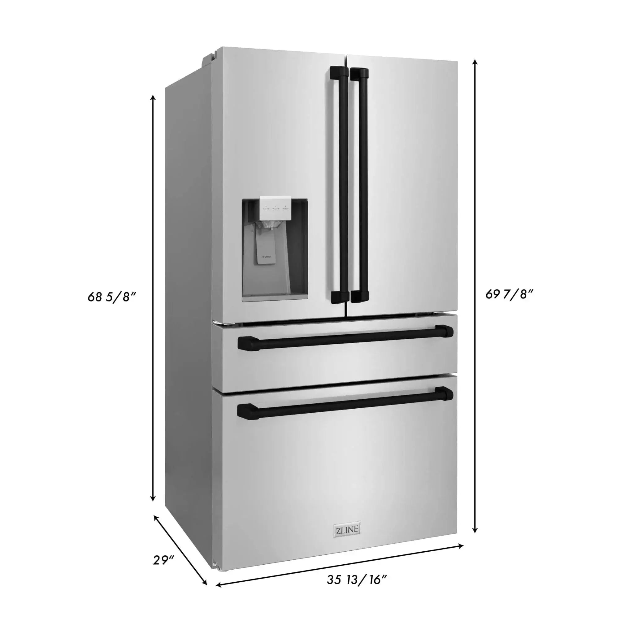 ZLINE 36" Autograph 21.6 cu. ft French Door Refrigerator with Ice Maker in Fingerprint Resistant Stainless Steel RFMZ-W-36-MB by Farmhouse Kitchen and Bath
