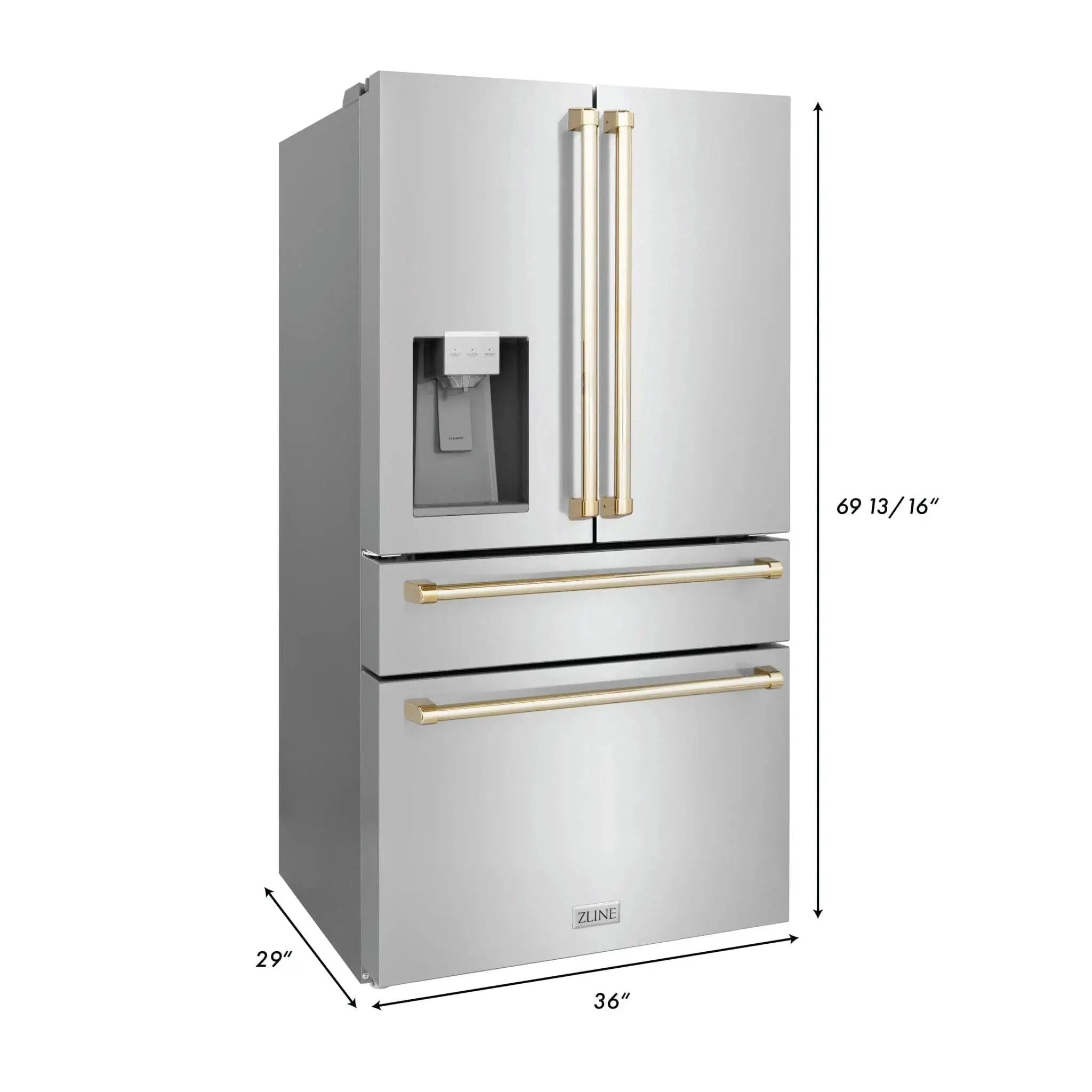 ZLINE 36" Autograph 21.6 cu. ft French Door Refrigerator with Ice Maker in Stainless Steel RFMZ-W-36-G by Farmhouse Kitchen and Bath