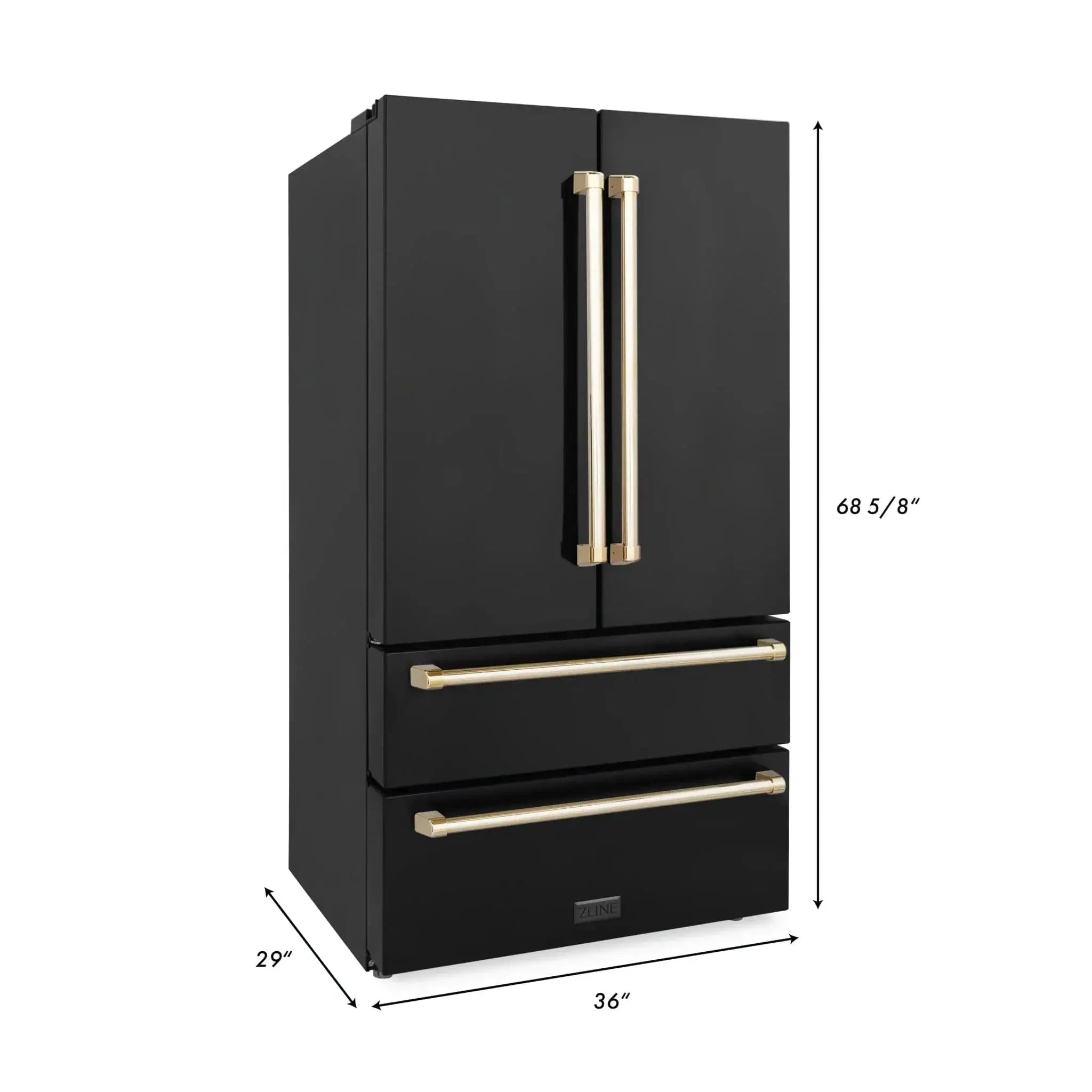 ZLINE 36" Autograph 22.5 cu. Ft French Door Refrigerator with Ice Maker Black Stainless Steel with Gold Accents RFMZ-36-BS-G by Farmhouse Kitchen and Bath