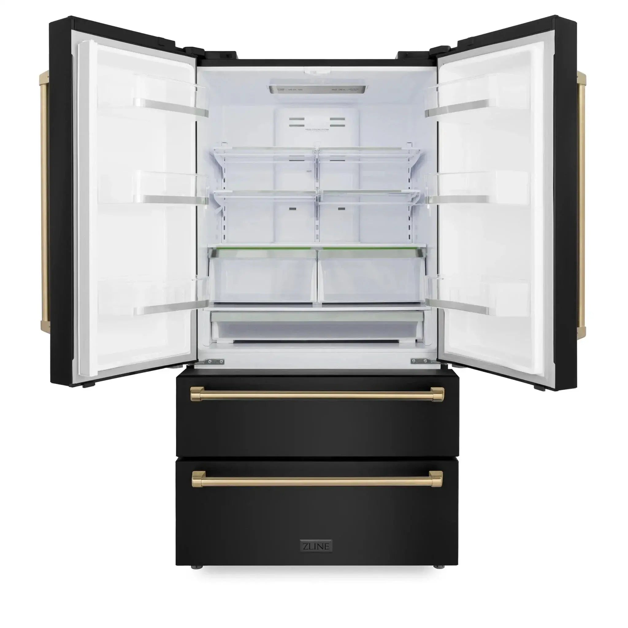 ZLINE 36" Autograph 22.5 cu. ft French Door Refrigerator with Ice Maker in Black Stainless Steel RFMZ-36-BS-CB by Farmhouse Kitchen and Bath