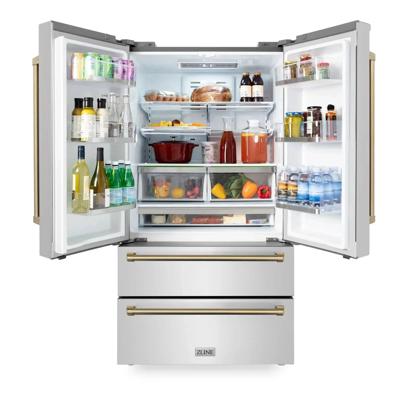 ZLINE 36" Autograph 22.5 cu. ft French Door Refrigerator with Ice Maker in Fingerprint Resistant Stainless Steel RFMZ-36-CB by Farmhouse Kitchen and Bath