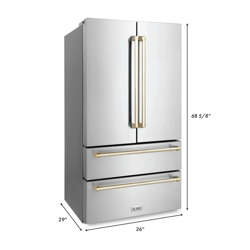 ZLINE 36" Autograph 22.5 cu. ft French Door Refrigerator with Ice Maker Stainless Steel RFMZ-36-G by Farmhouse Kitchen and Bath