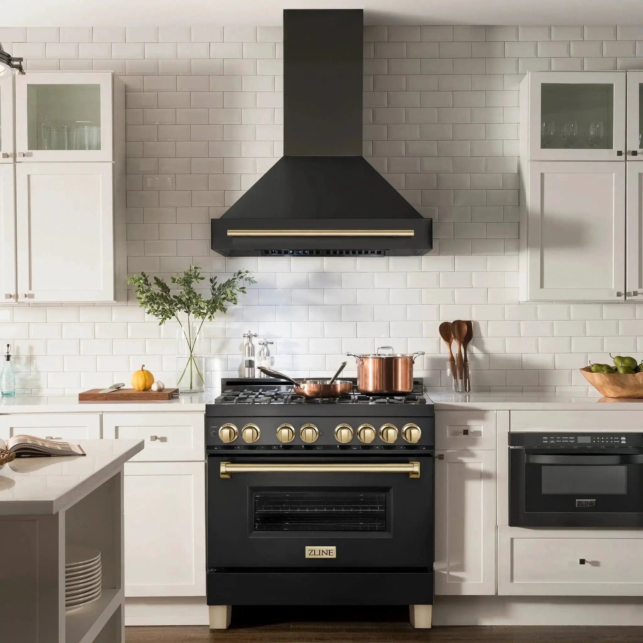 ZLINE 36" Autograph Black Stainless Wall Range Hood, Bronze, BS655Z-36-CB by Farmhouse Kitchen and Bath