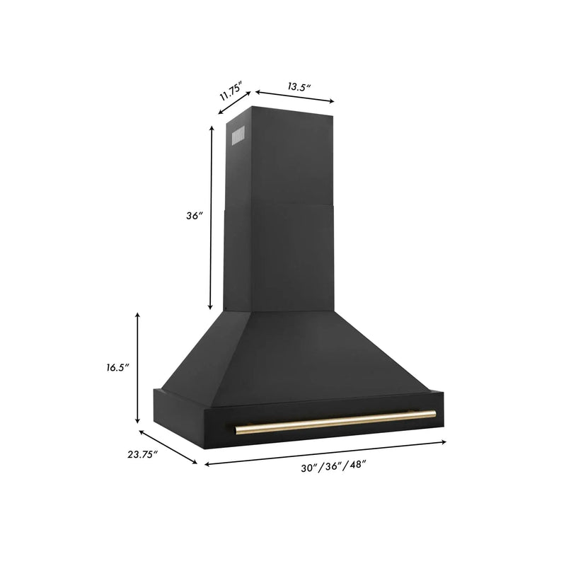 ZLINE 36" Autograph Black Stainless Wall Range Hood, Bronze, BS655Z-36-CB by Farmhouse Kitchen and Bath