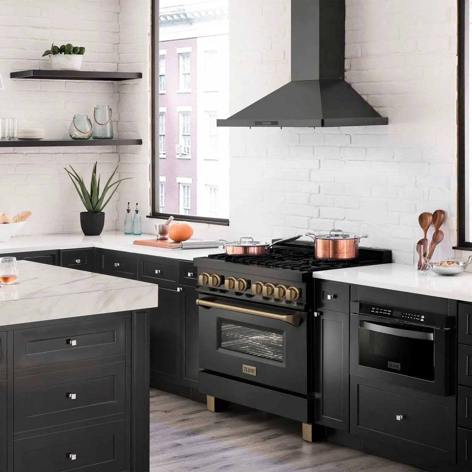 ZLINE 36" Autograph Dual Fuel Range, Black Stainless, RABZ-36-CB by Farmhouse Kitchen and Bath