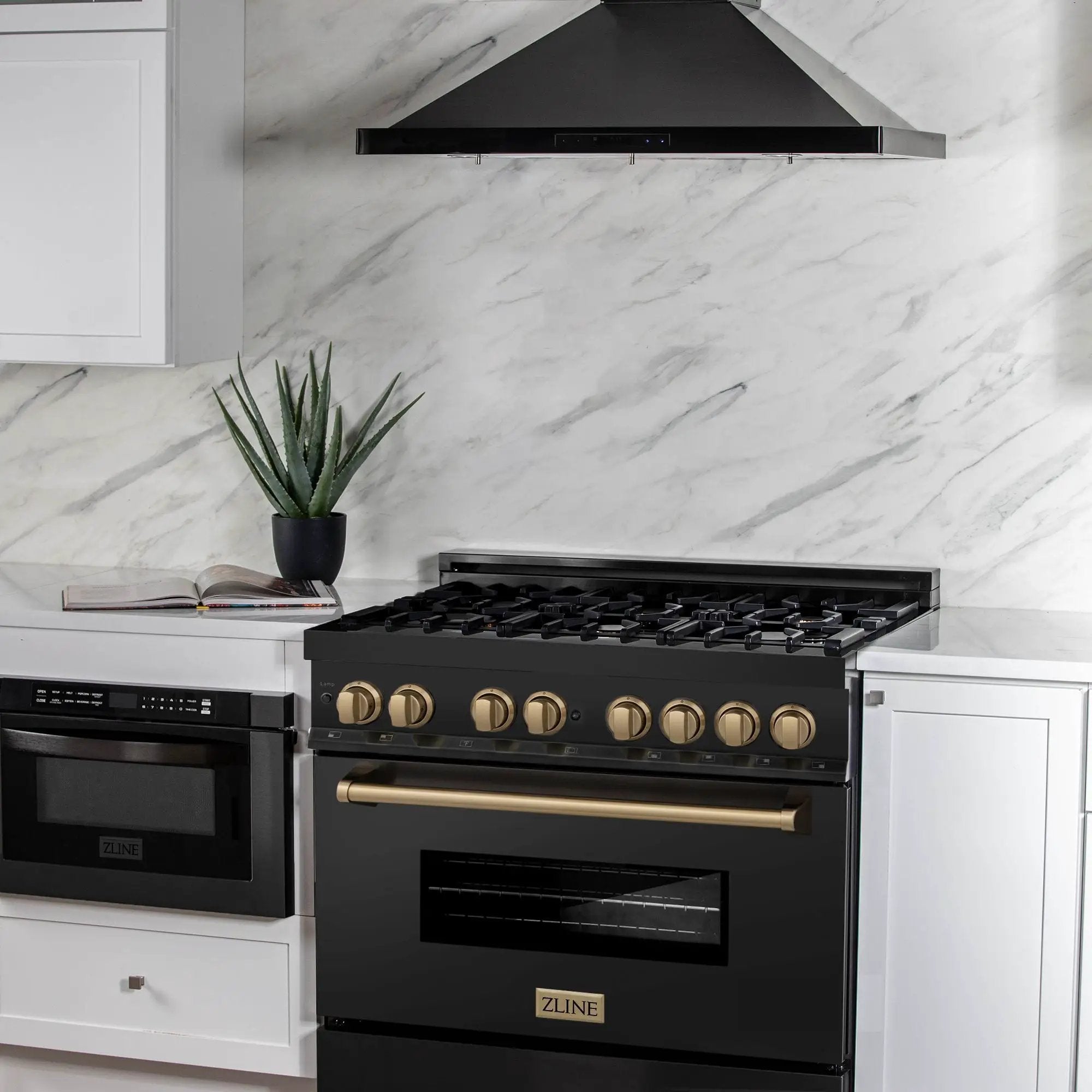 ZLINE 36" Autograph Dual Fuel Range, Black Stainless, RABZ-36-CB by Farmhouse Kitchen and Bath