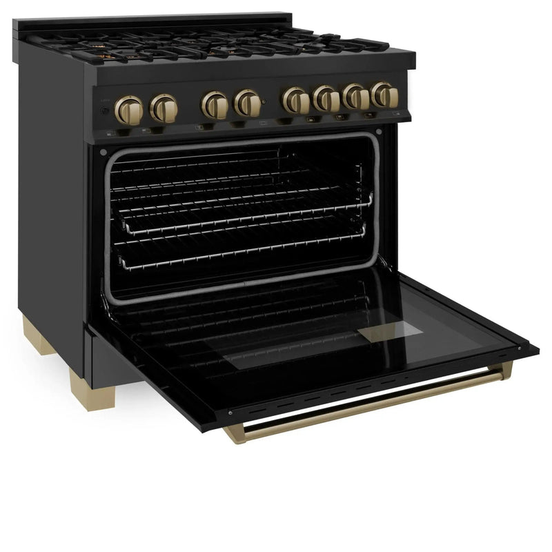 ZLINE 36" Autograph Dual Fuel Range, Black Stainless, RABZ-36-CB by Farmhouse Kitchen and Bath