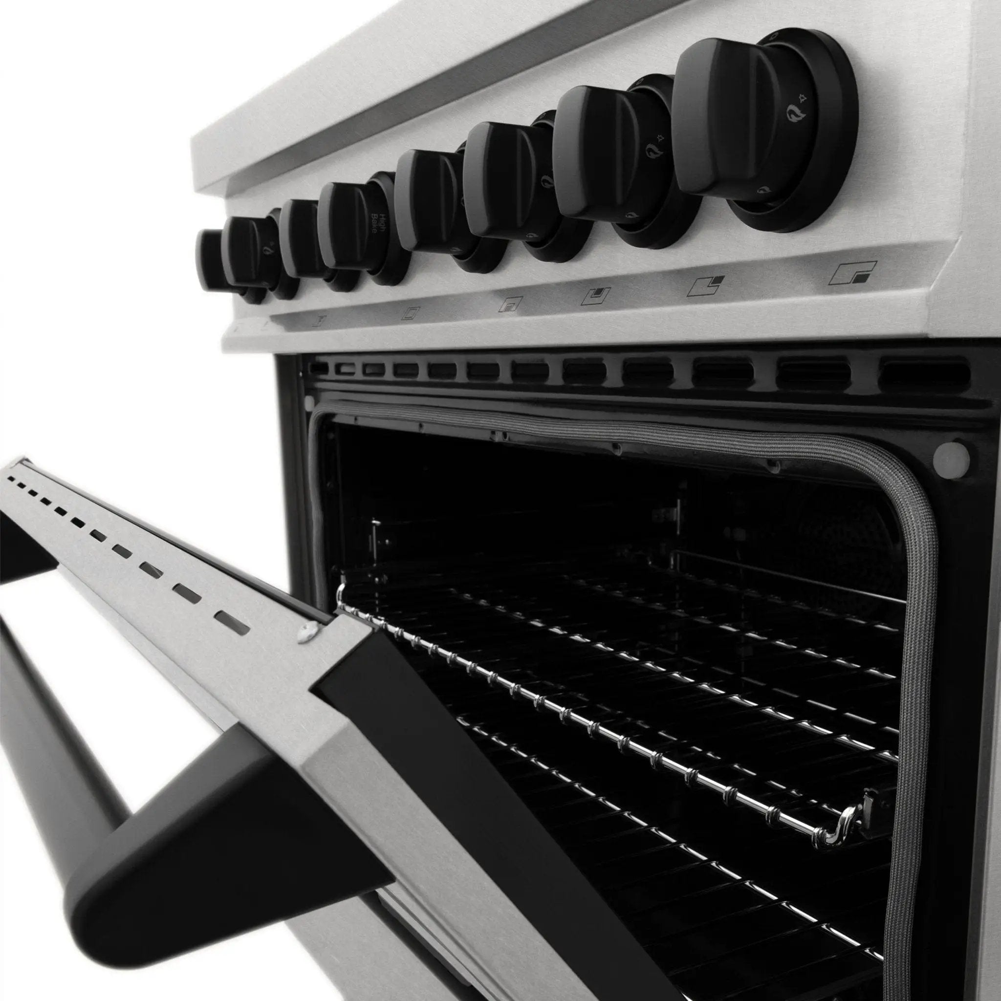 ZLINE 36" Autograph Dual Fuel Range, DuraSnow, Black, RASZ-SN-36-MB by Farmhouse Kitchen and Bath