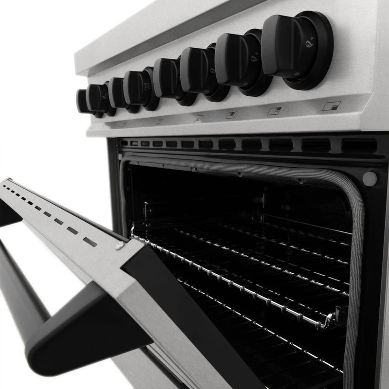 ZLINE 36" Autograph Dual Fuel Range, DuraSnow, Black, RASZ-SN-36-MB by Farmhouse Kitchen and Bath