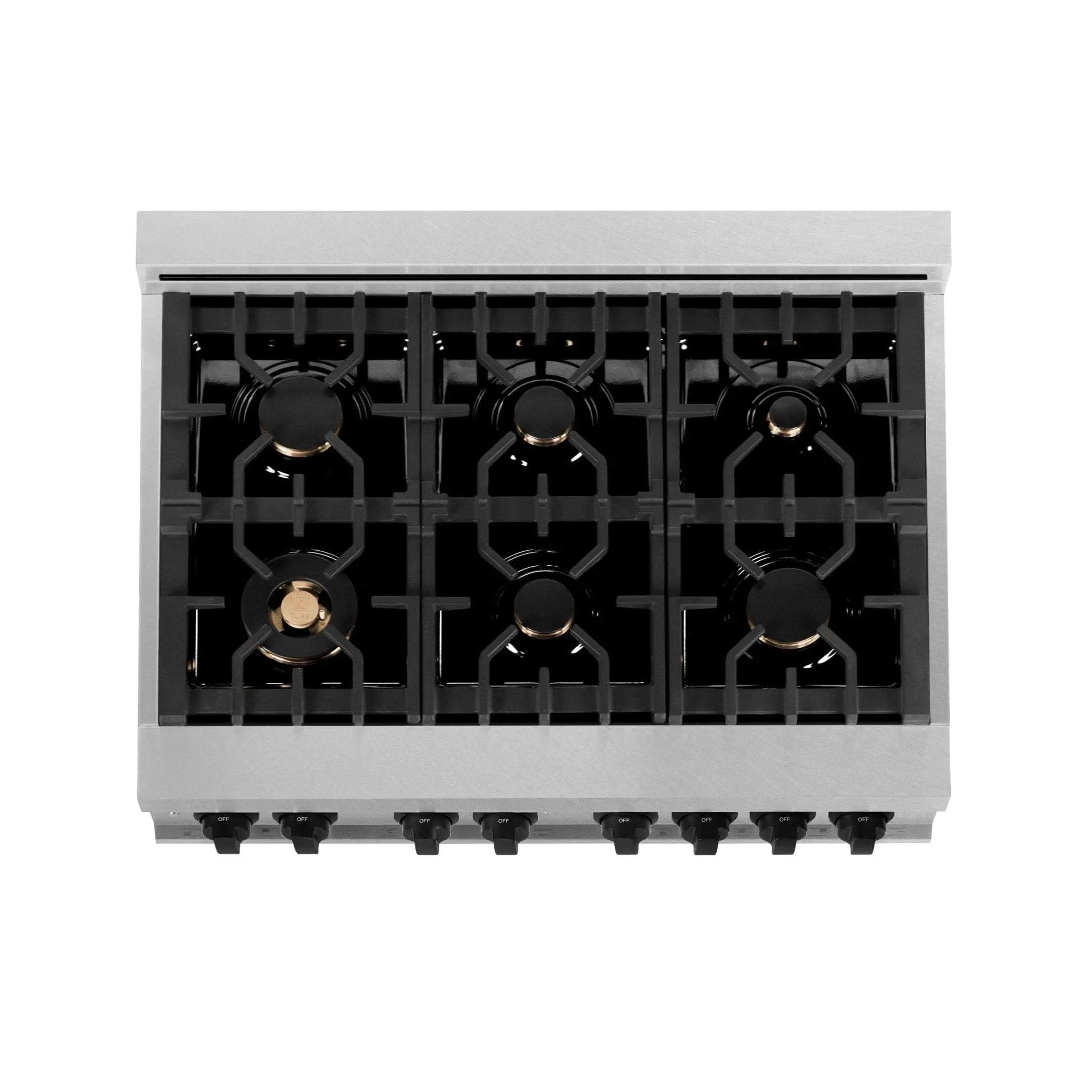 ZLINE 36" Autograph Dual Fuel Range, DuraSnow, Black, RASZ-SN-36-MB by Farmhouse Kitchen and Bath