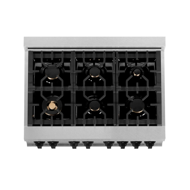ZLINE 36" Autograph Dual Fuel Range, DuraSnow, Black, RASZ-SN-36-MB by Farmhouse Kitchen and Bath